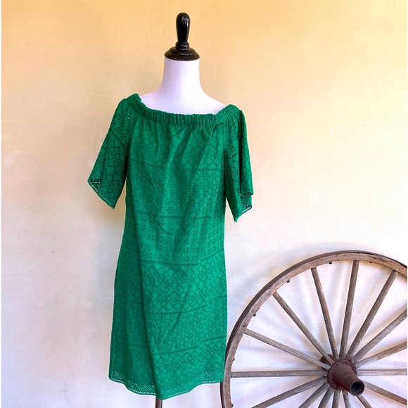 RALPH LAUREN Kelly Green Eyelet Dress Wear On/Off Shoulders Sz 10 NWT MSRP $195 - Picture 3 of 12